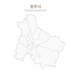 A vector illustration map of local cities in Gangwon Province, South Korea.