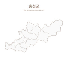 A vector illustration map of local cities in Gangwon Province, South Korea.