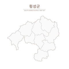 A vector illustration map of local cities in Gangwon Province, South Korea.