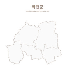 A vector illustration map of local cities in Gangwon Province, South Korea.