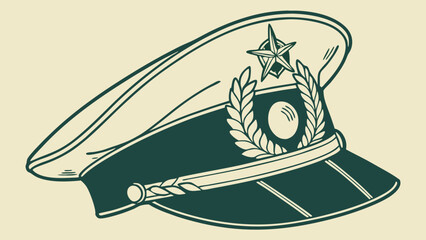 Stylized Military Officers Hat with Star and Laurel Wreath.