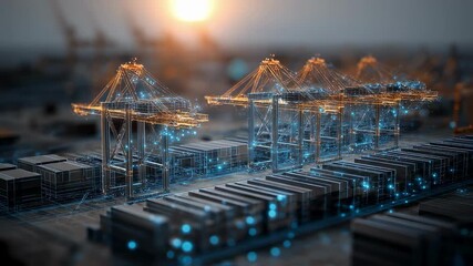 Automated cranes managing cargo logistics in a futuristic container terminal, symbolizing innovation and efficiency in global trade and transportation - Powered by Adobe
