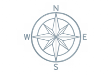 Glass compass rose revealing cardinal directions on transparent backdrop, representing navigational precision and adventurous spirit