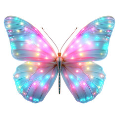 Elegant butterfly with vibrant neon lights on wings isolated against black backdrop