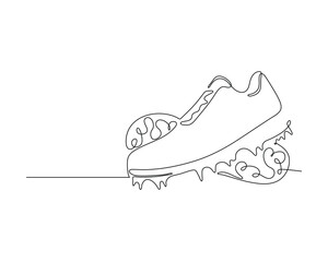 Line art of a golf shoe with motion effect. Minimal sports footwear vector drawing.