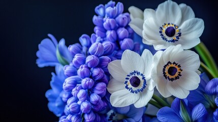 Vibrant bouquet of blue and white flowers