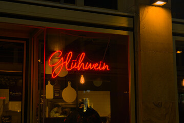 neon cafe sign of Gluhwein