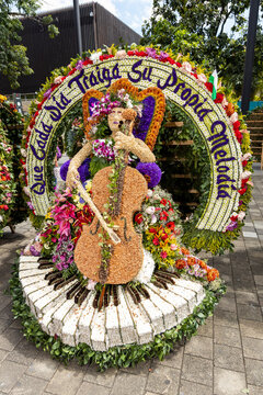 Exotic Colombian flower silletas - Colorful festival in Medellin.