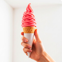Hand Holding Strawberry Soft Serve Cone 