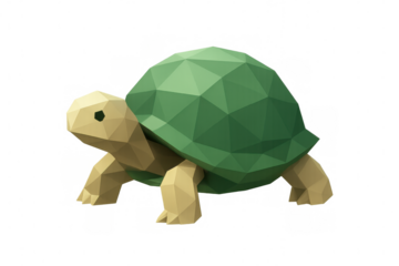 Polygonal turtle walking on transparent background, perfect for nature, wildlife, and technology related projects