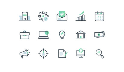 Business and Finance Outline Icon Pack – Color Stroke Style