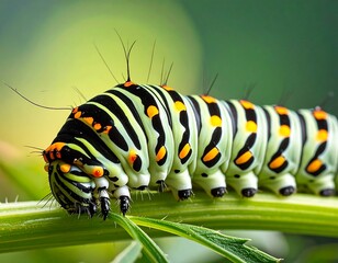 Close-up of a vibrant caterpillar on a leaf