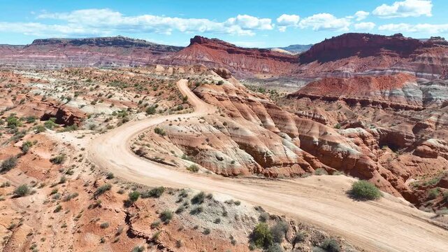 Aerial Winding Desert Road Red Rock Canyon Fly Through Forward Motion