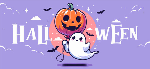 Happy Halloween party greeting card. Halloween banner, card, flyer template. Halloween background design. Halloween Holiday cartoon character. Halloween Promotion Poster. Spooky invitation picture