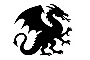 Majestic silhouette of a powerful dragon, embodying strength and mystique, ideal for fantasy and medieval-themed projects