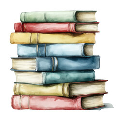 A vibrant stack of colorful vintage books resting on a wooden surface, evoking a cozy reading atmosphere