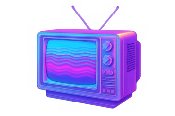 Retro television displaying noisy static waves, vintage electronics on transparent background, nostalgic broadcast aesthetic