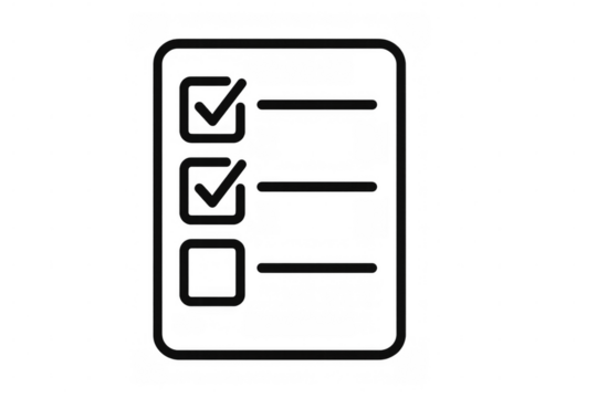 Checklist icon displaying two checked, one unchecked box, symbolizing task management, progress tracking on transparent background, minimalist design