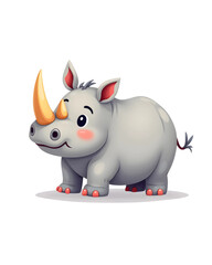 Fototapeta premium Cute cartoon rhino on white background. Vector illustration.