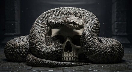 Snake skull dark reptile serpent danger viper death bone skeleton horror animal wildlife scales
