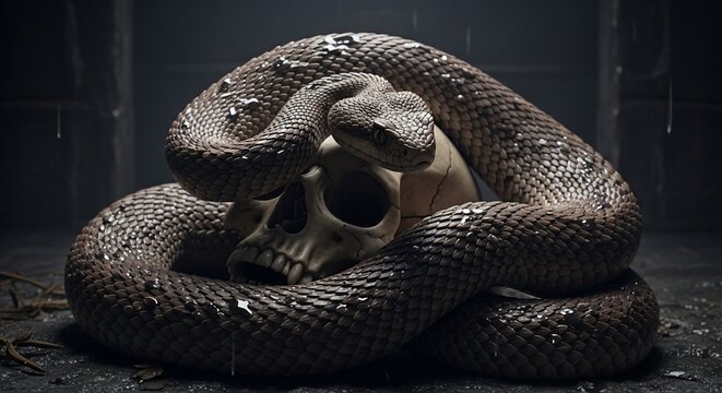 Snake skull dark reptile serpent danger death venomous scales coiled predator wildlife nature horror