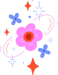 Floral and Starry Elements Tiny Tattoo