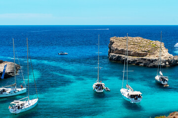 The fabulous Blue Lagoon, a stretch of white sand with breathtaking turquoise waters. MALTA