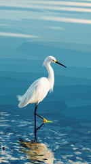 Snowy egret in a lake vertical with copy space