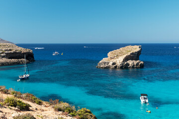 The fabulous Blue Lagoon, a stretch of white sand with breathtaking turquoise waters. MALTA