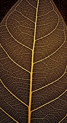 Obraz premium Close up of a translucent golden leaf skeleton with intricate veins translucent leaf golden veins