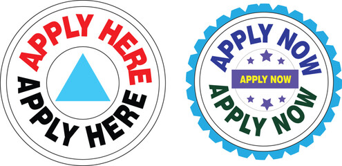 Obraz premium Apply here vector stamp badge design in red blue for job vacancy hiring and online career ads