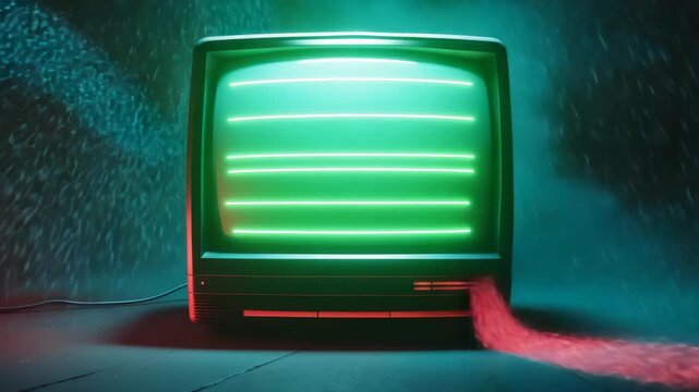 Vintage TV Pulses with Green and Red Neon