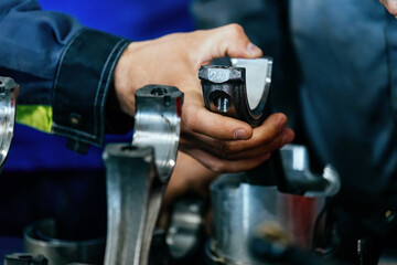 Process of assembling of engine, close up