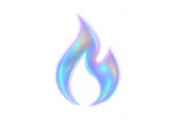 Holographic fire flame icon on transparent background, symbolizing energy, innovation, and futuristic design