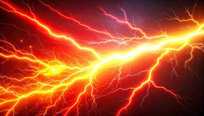 赤と黄色のイナズマ。イナズマが混じり合う対立構造。Red and yellow lightning. A contrasting structure in which lightning mixes together.