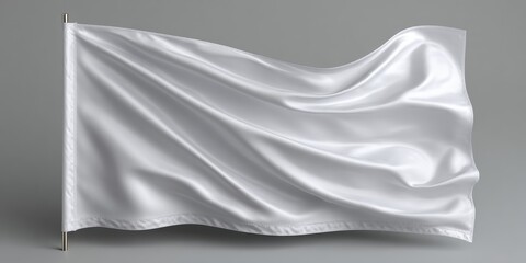 A pristine white flag billows gracefully in the wind, a symbol of peace or surrender, against a neutral backdrop.