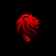 Red lion head illustration with a gradient effect, facing right, on a black background.