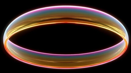 A glowing, iridescent ring against a black background.