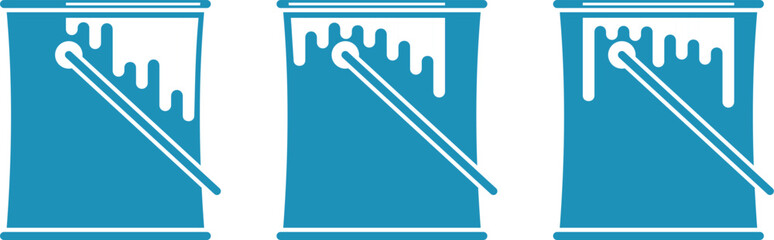 paint in industrial cans with drips, liquid paint in buckets with handles and lids