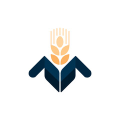 Abstract logo design featuring a wheat stalk within a stylized shape.