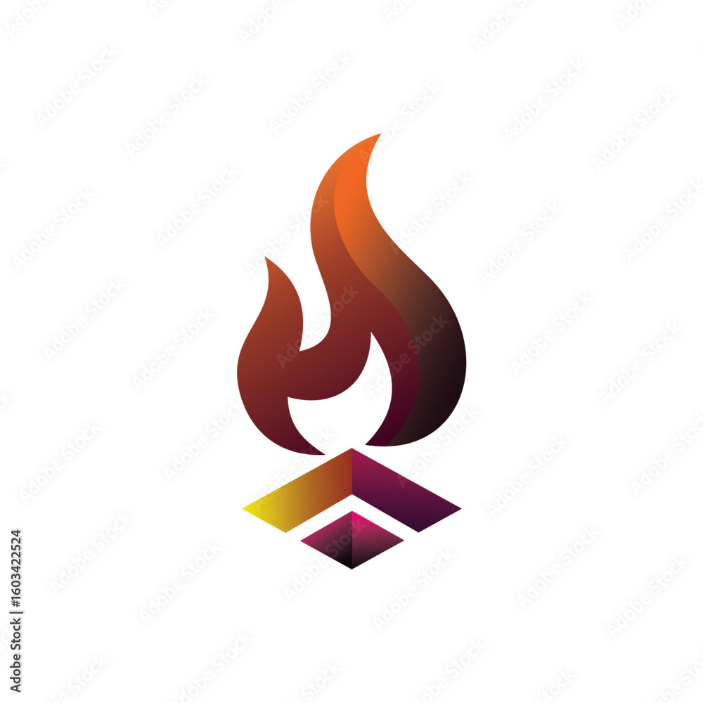 Fototapete stylized illustration of a flame rising from a geometric base, rendered with a gradient color scheme