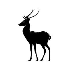 Obraz premium Silhouette of a deer with antlers standing gracefully on a white background in a minimalist style art