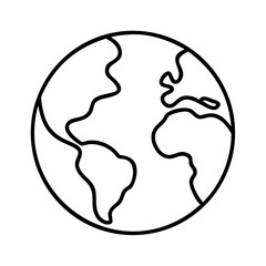 World globe outline drawing vector illustration earth continents map geography global design icon