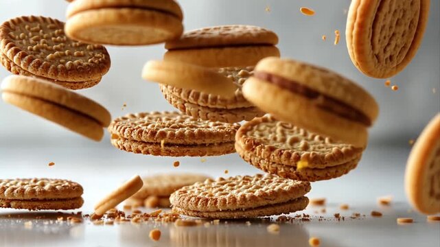 Delicious cookie delights in mid-air, a captivating dance of sweetness and texture, evoking moments of joy and indulgence with every bite