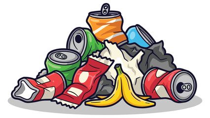 Cartoonish Waste Pile Illustration: Environmental Concerns and Recycling Concepts