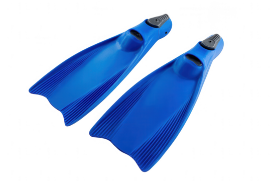 Blue flippers for diving, isolated on white background, png, transparent