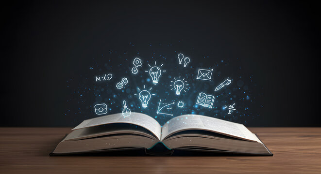 Unlock brilliant ideas and knowledge flowing from an open book, inspiring innovation and learning.