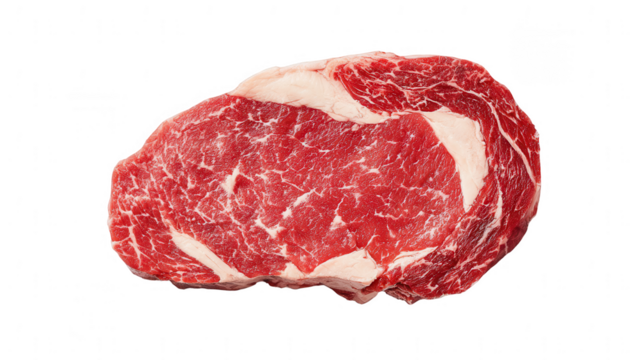 a raw ribeye steak isolated on a white background, png, transparent