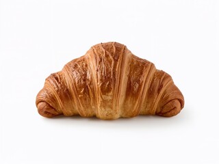 High-resolution studio photo of a golden, flaky croissant with a crisp outer layer and buttery texture, isolated on a clean white background, perfect for food or bakery concepts.
