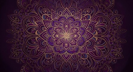 Elegant purple and gold mandala design with intricate floral patterns evoking spiritual zen